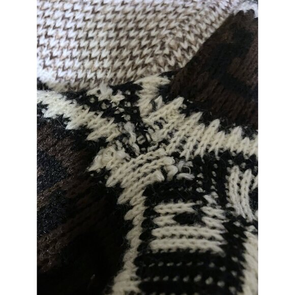 Vintage Mens Tribal Cardigan Sweater XL Brown Cream Open Shawl Collar The Dude - Picture 6 of 6